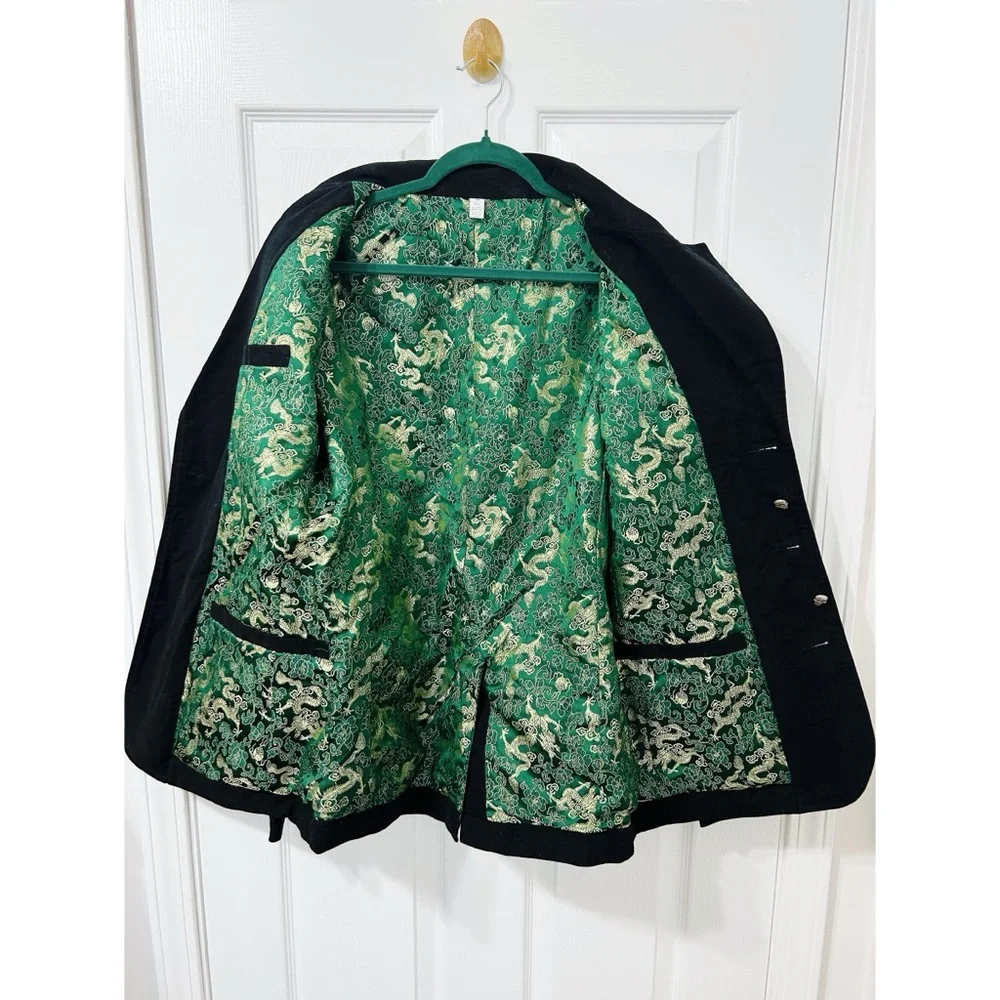 Betabrand Golden Dragon Reversible Smoking Jacket in Green/Black - Picture 8 of 14